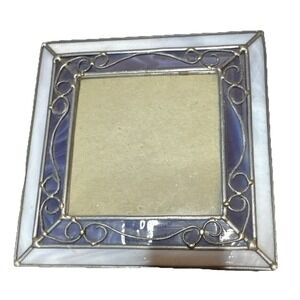 Vintage Stained Glass Picture Frame Purple  3.5" X 3.5"  Silver Tone Lavender
